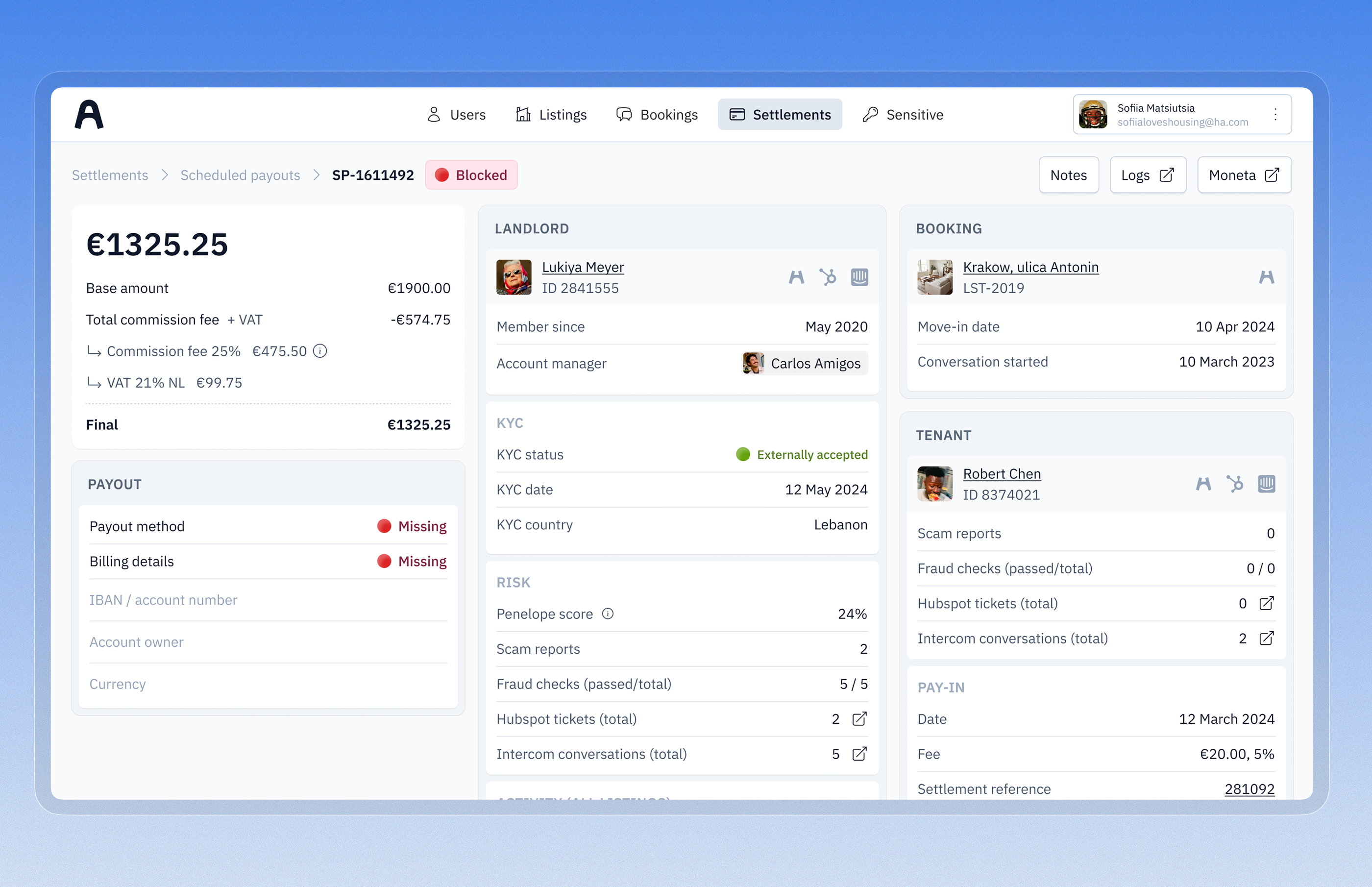 Housing Anywhere unified internal panel