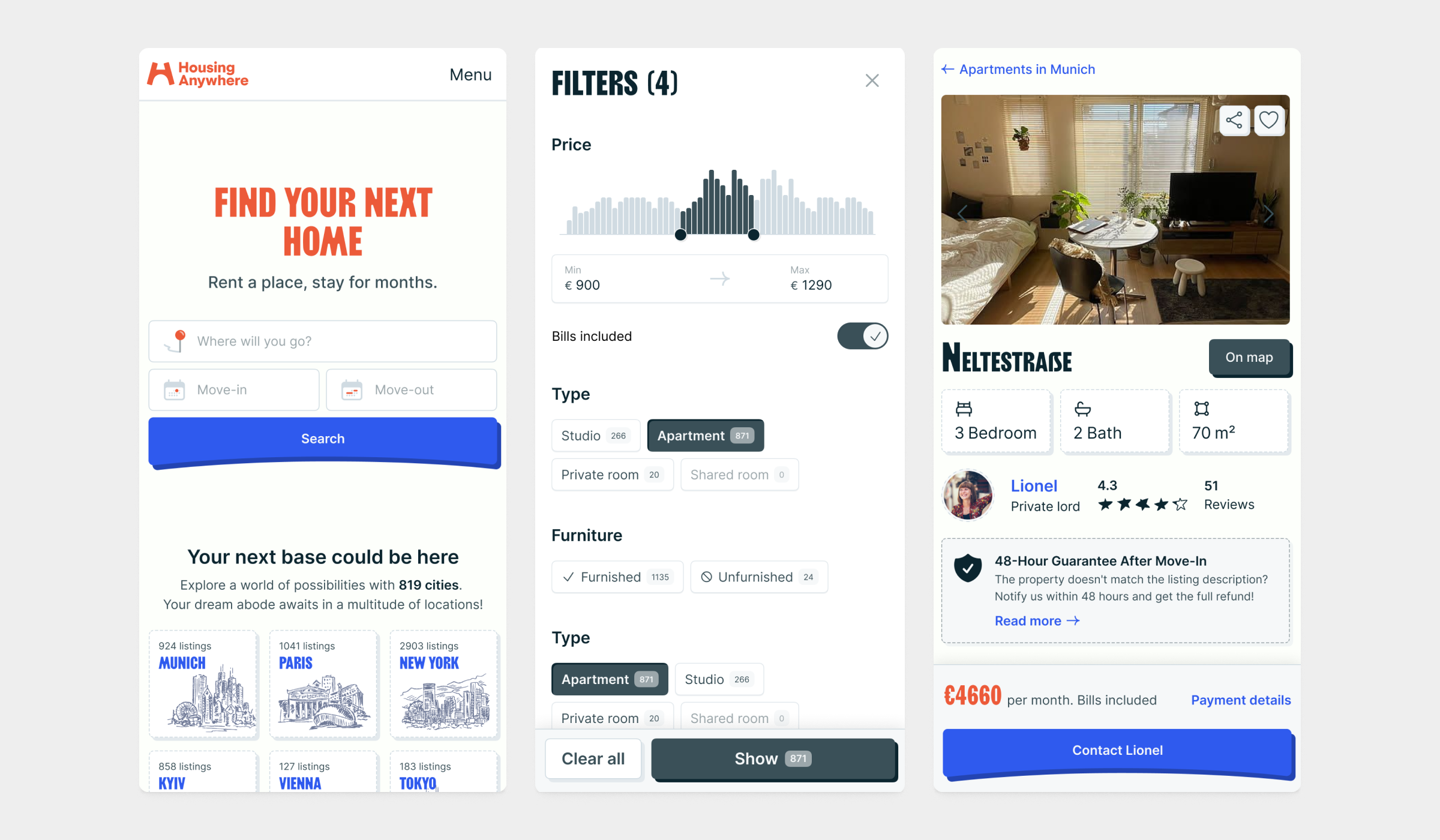 Housing Anywhere product screen
