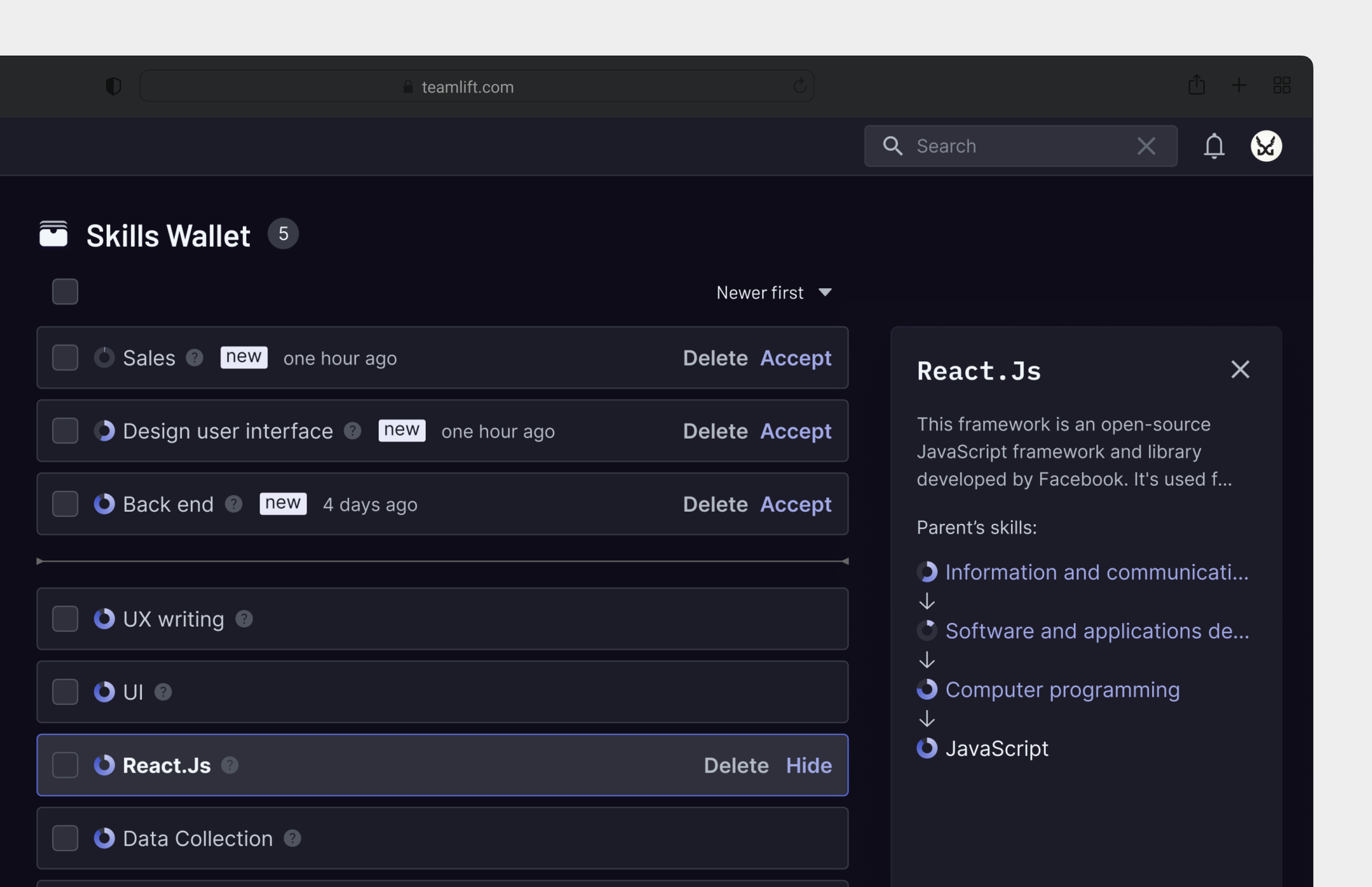 TeamLift skills wallet
